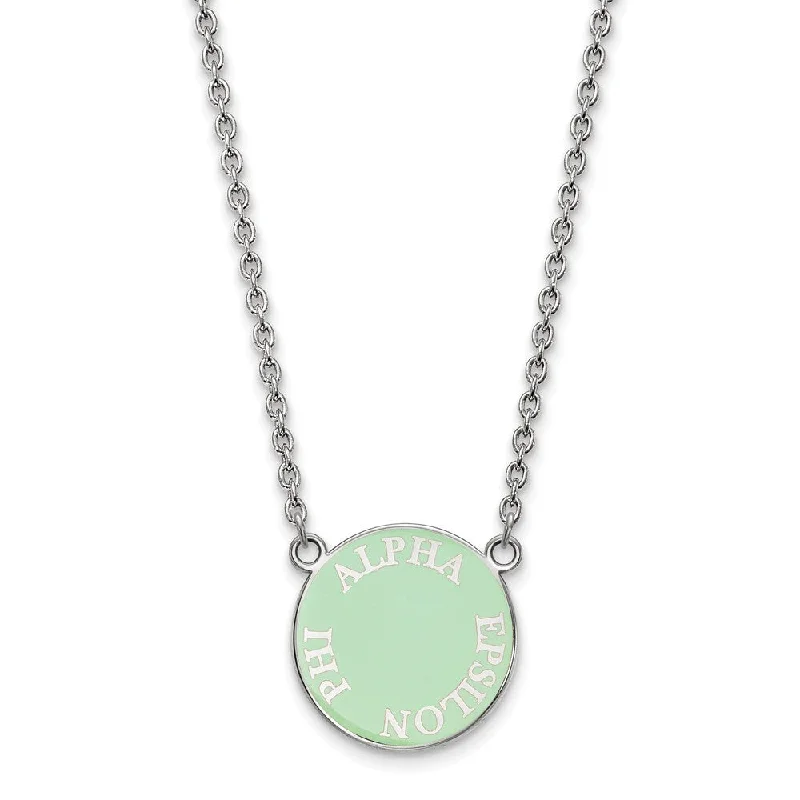 Geometric Necklace for Fashionable Women-Sterling Silver Alpha Epsilon Phi Small Enamel Disc Necklace