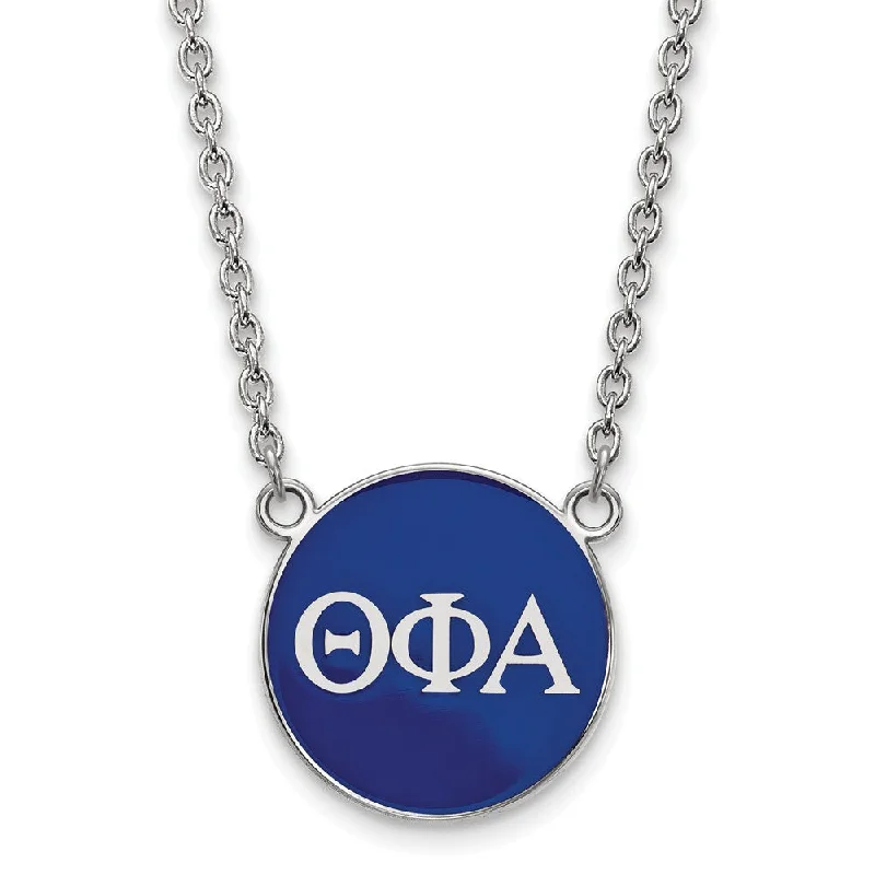 Handcrafted Necklace for Gifts-Sterling Silver Theta Phi Alpha Large Blue Enamel Disc Necklace