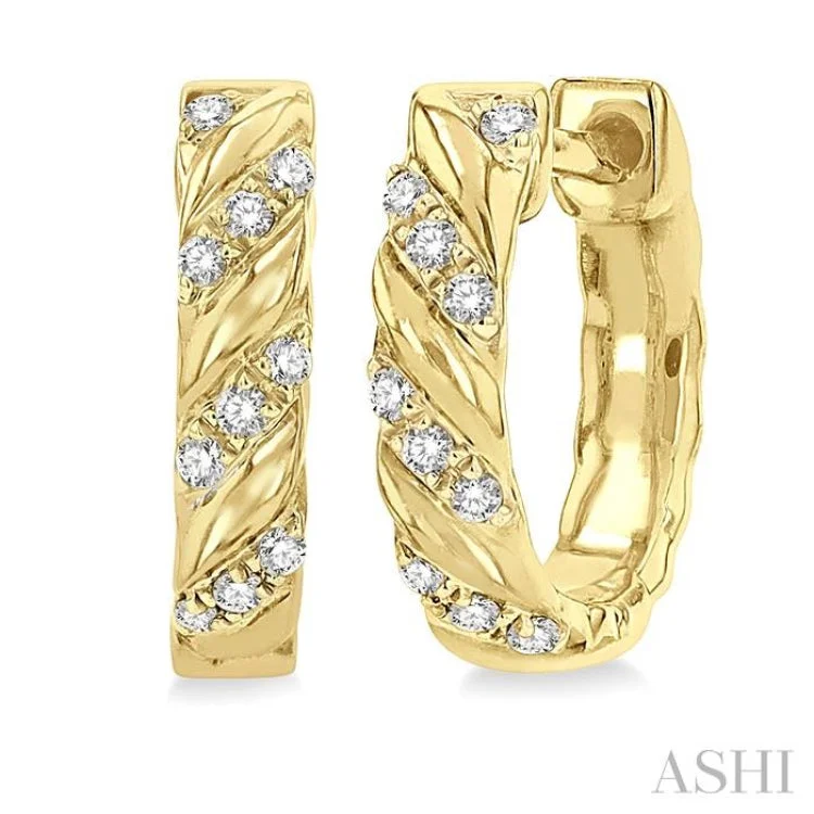 Elegant Hoop Earrings-1/10 Ctw Half Twirl Round Cut Diamond Huggie Earrings in 10K Yellow Gold