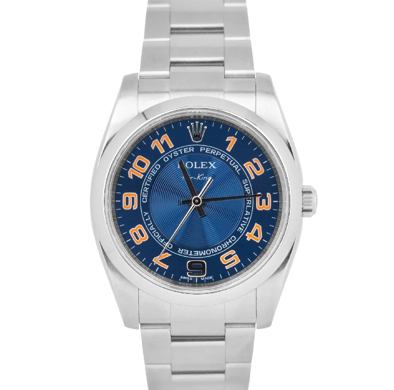 Elegant Watches for Special Occasions-Rolex Air-King BLUE CONCENTRIC Stainless Steel 34mm Oyster Watch CARD 114200 B+P