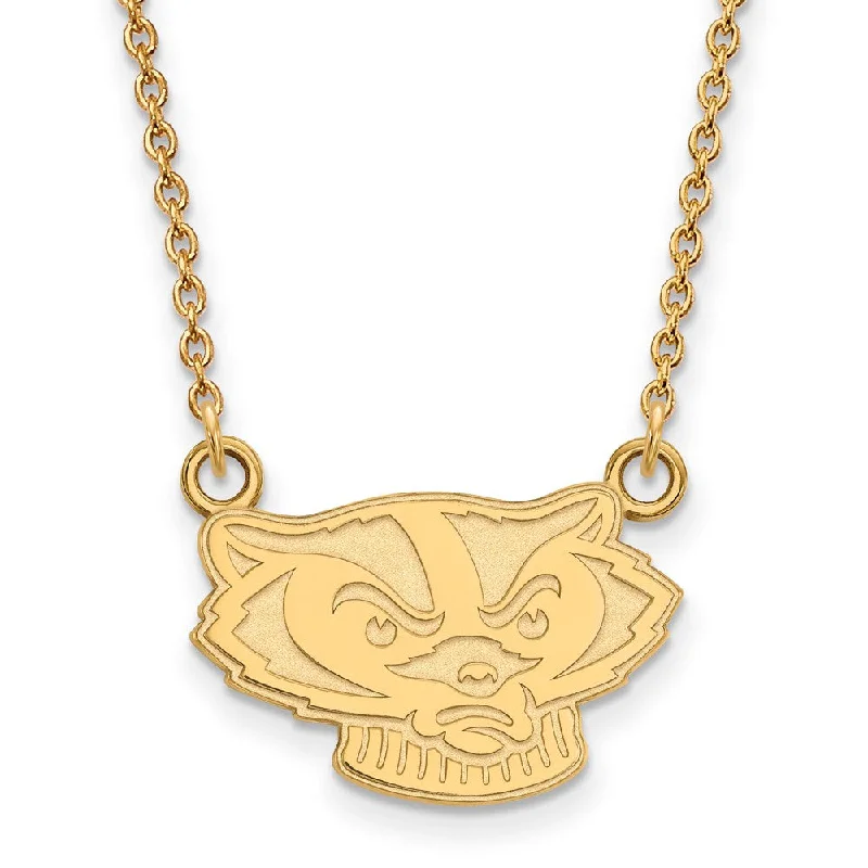 Classic Gold Necklace for Weddings-10k Yellow Gold U of Wisconsin Small Badger Pendant Necklace