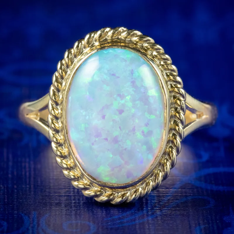 Vintage Gold Ring for Women-Victorian Style Opal Gold Ring 9ct Gold 6ct Opal