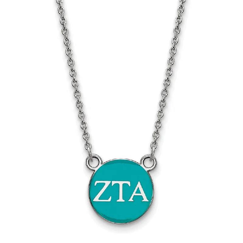 Rose Gold Chain Necklace for Style-Sterling Silver Zeta Tau Alpha Small Turqouise Enamel Disc Necklace