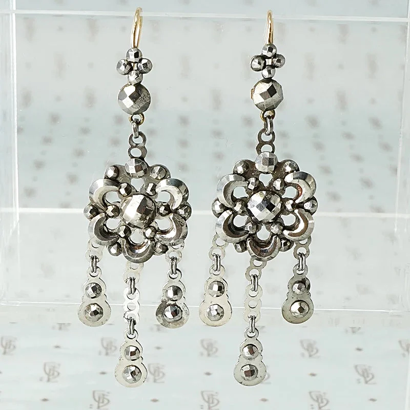 Statement Earrings for Girls-Glittering Georgian Cut Steel Earrings