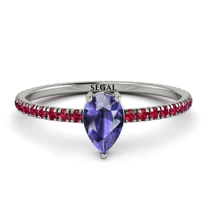 Personalized Ring with Custom Engraving-Pear Tanzanite Ring With Micro Pave - Taylor No. 212