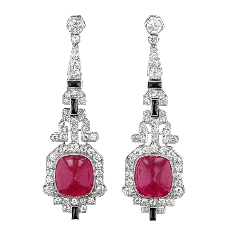 Elegant Earrings for Formal Wear-Art Deco Mozambique Ruby Earrings, 20.00 carats