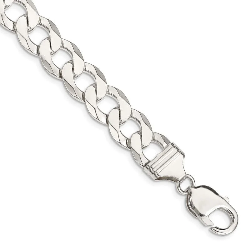 Silver Link Bracelet for Fashionable Women-Sterling Silver 11.75mm Flat Curb Chain Bracelet