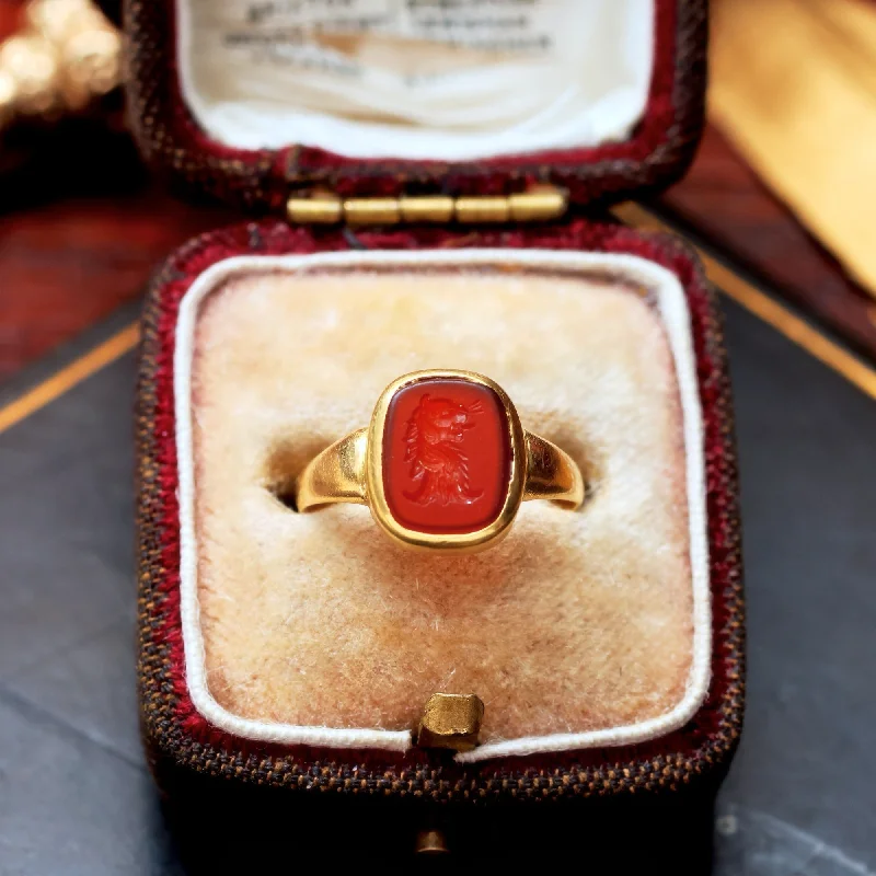 Wedding Ring with Custom Engraving-Antique Carnelian Lion Intaglio Signet Ring