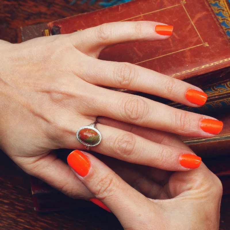 Vintage Ring with Sapphire-Vintage Continental Agate & Diamond Dress Ring