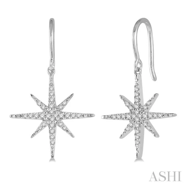 Fashionable Earrings for Parties-1/5 Ctw Round Cut Diamond Star Earring in 10K White Gold