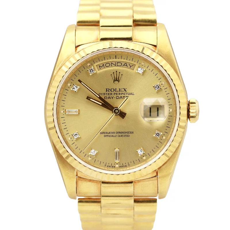 Minimalist Watches for Men and Women-Rolex Day-Date President 18k Yellow Gold Champagne 36mm Diamond 18238 Watch