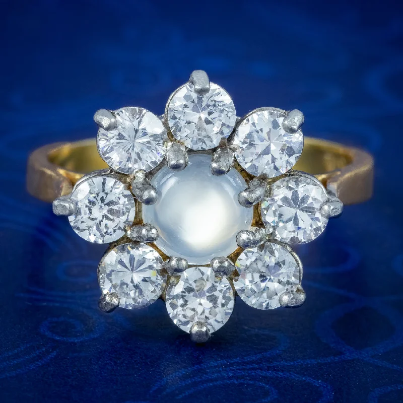 Stylish Gold Ring for Special Occasions-Victorian Style Moonstone CZ Daisy Cluster Ring