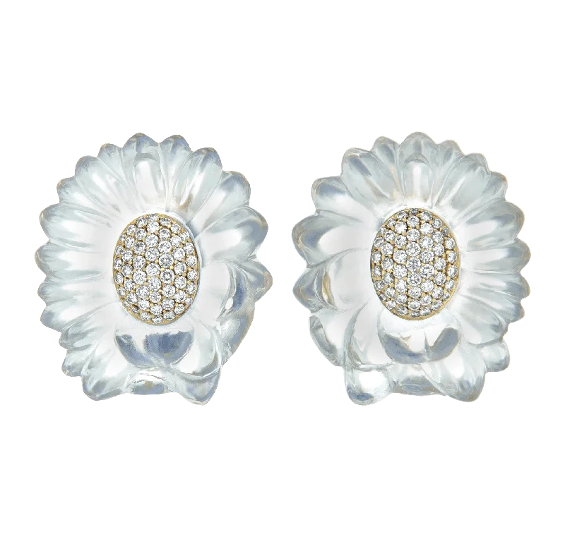 Unique Earrings for Every Day-Vhernier Rock Crystal and Diamond Flower Earrings